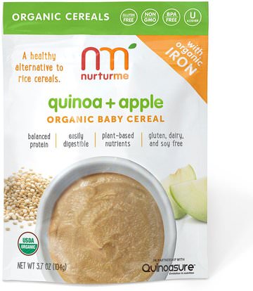 NurturMe, Organic Baby Cereal, Quinoa + Apple, 3.7 oz (104 g) ,صحة الأطفال، أغذية الأطفال، تغذية الطفل، حبوب الأطفال