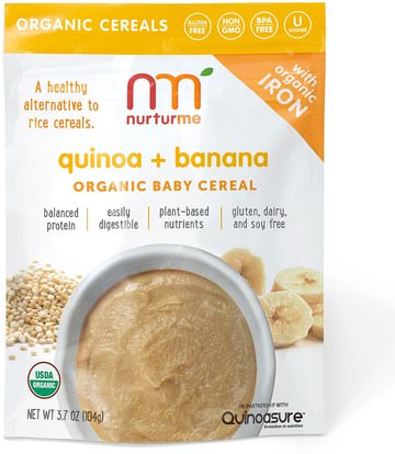 NurturMe, Organic Baby Cereal, Quinoa + Banana, 3.7 oz (104 g) ,صحة الأطفال، أغذية الأطفال، تغذية الطفل، حبوب الأطفال