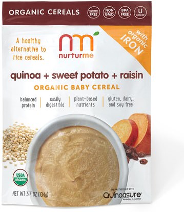 NurturMe, Organic Baby Cereal, Quinoa + Sweet Potato + Raisin, 3.7 oz (104 g) ,صحة الأطفال، أغذية الأطفال، تغذية الطفل، حبوب الأطفال
