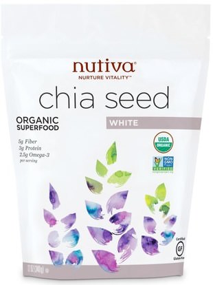Nutiva, Nutiva, Organic Superfood, Chia Seed, White, 12 oz (340 g) ,المكملات الغذائية، إيفا أوميجا 3 6 9 (إيبا دا)، بذور شيا، بذور نوتيفا شيا