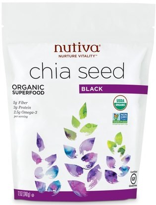 Nutiva, Organic Chia Seed, Black, 12 oz (340 g) ,المكملات الغذائية، إيفا أوميجا 3 6 9 (إيبا دا)، بذور شيا، بذور نوتيفا شيا