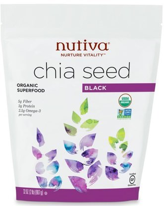 Nutiva, Organic Chia Seed, Black, 32 oz (907 g) ,المكملات الغذائية، إيفا أوميجا 3 6 9 (إيبا دا)، بذور شيا، بذور نوتيفا شيا