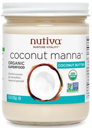 Nutiva, Organic, Coconut Manna, Pureed Coconut, 15 oz (425 g) ,الغذاء والمربيات انتشار، الفواكه المجففة، جوز الهند كله