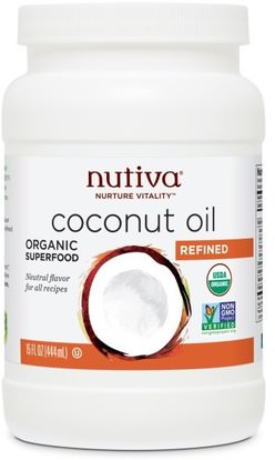 Nutiva, Organic Coconut Oil, Refined, 15 fl oz (444 ml) ,الغذاء، زيت جوز الهند، جوزيفا زيت جوزيفا