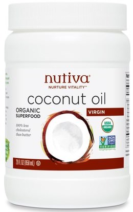 Nutiva, Organic Coconut Oil, Virgin, 29 fl oz (858 ml) ,الطعام، زيت جوز الهند، زيوت الطبخ النبيذ والخل