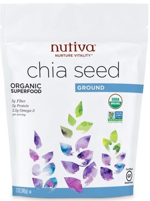 Nutiva, Organic Ground Chia Seed, 12 oz (340 g) ,المكملات الغذائية، إيفا أوميجا 3 6 9 (إيبا دا)، بذور شيا، بذور نوتيفا شيا