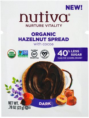 Nutiva, Organic Hazelnut Spread, Dark, Trial Size.78 oz (22 g) ,Herb-sa