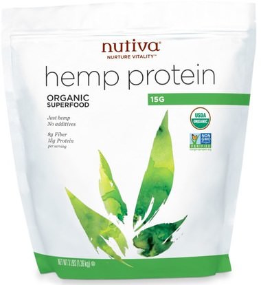 Nutiva, Organic Hemp Protein 15g, 3 lbs (1.36 kg) ,المكملات الغذائية، إيفا أوميجا 3 6 9 (إيبا دا)، منتجات القنب، مسحوق بروتين القنب
