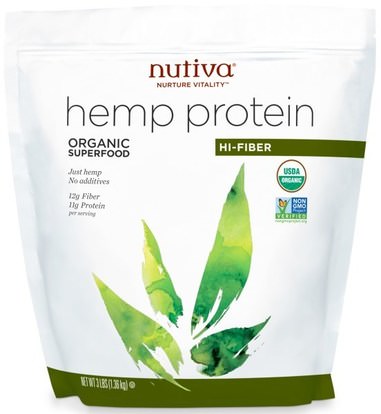 Nutiva, Organic, Hemp Protein Hi-Fiber, 3 lbs (1.36 kg) ,المكملات الغذائية، إيفا أوميجا 3 6 9 (إيبا دا)، منتجات القنب، مسحوق بروتين القنب
