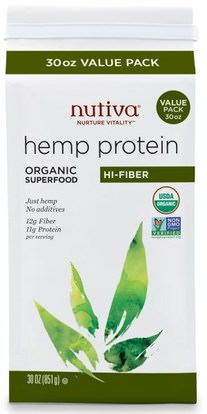 Nutiva, Organic Hemp Protein, Hi-Fiber, 30 oz (851 g) ,المكملات الغذائية، إيفا أوميجا 3 6 9 (إيبا دا)، منتجات القنب، مسحوق بروتين القنب، منتجات القنب نوتيفا