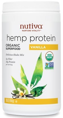 Nutiva, Organic Superfood, Hemp Protein Shake Mix, Vanilla, 16 oz (454 g) ,المكملات الغذائية، إيفا أوميجا 3 6 9 (إيبا دا)، منتجات القنب، مسحوق بروتين القنب