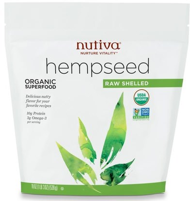 Nutiva, Organic Hemp Seed, Raw Shelled, 19 oz (539 g) ,المكملات الغذائية، إيفا أوميجا 3 6 9 (إيبا دا)، منتجات القنب، قصف بذور القنب