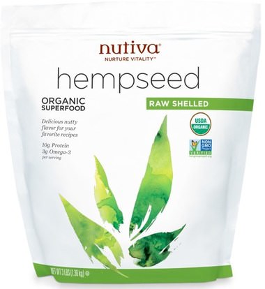 Nutiva, Organic Hemp Seed Raw Shelled, 3 lbs (1.36 kg) ,المكملات الغذائية، إيفا أوميجا 3 6 9 (إيبا دا)، منتجات القنب، قصف بذور القنب
