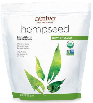 Nutiva, Organic Hemp Seed Raw Shelled, 5 lbs (2.27 kg) ,المكملات الغذائية، إيفا أوميجا 3 6 9 (إيبا دا)، منتجات القنب، قصف بذور القنب