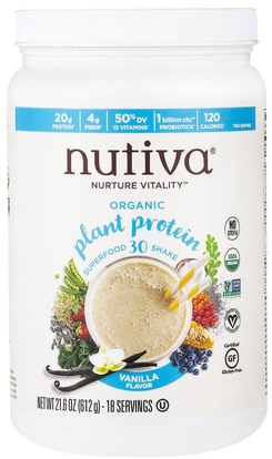 Nutiva, Organic Plant Protein, Vanilla Flavor, 21.6 oz (612 g) ,والمكملات الغذائية، والبروتين