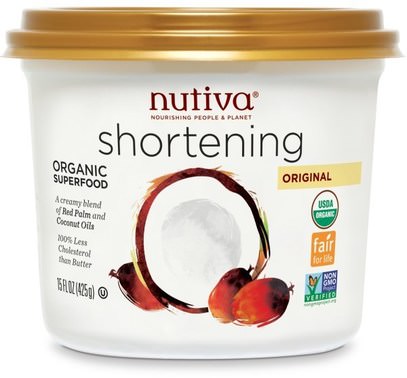 Nutiva, Organic Shortening, Original, Red Palm and Coconut Oils, 15 oz (425 g) ,الطعام، الخبز المساعدات، نوتيفا جوز الهند الحلويات و يعامل