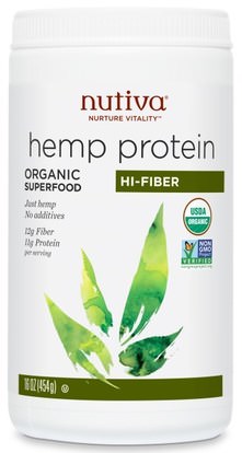 Nutiva, Organic Superfood, Hemp Protein, Hi-Fiber, 16 oz (454 g) ,المكملات الغذائية، إيفا أوميجا 3 6 9 (إيبا دا)، منتجات القنب، مسحوق بروتين القنب