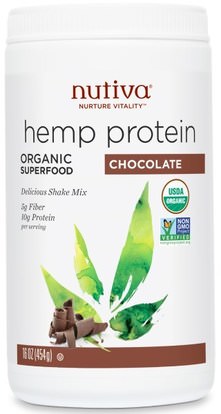 Nutiva, Organic Superfood, Hemp Protein Shake Mix, Chocolate, 16 oz (454 g) ,المكملات الغذائية، إيفا أوميجا 3 6 9 (إيبا دا)، منتجات القنب، مسحوق بروتين القنب، منتجات القنب نوتيفا
