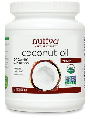 Nutiva, Organic Virgin Coconut Oil, 54 fl oz (1.6 L) ,الطعام، زيت جوز الهند، زيوت الطبخ النبيذ والخل