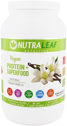 NutraLeaf Nutrition, Vegan Protein + Superfood, Natural French Vanilla, 35.4 oz (1005 g) ,والمكملات الغذائية، سوبرفوودس، والرياضة