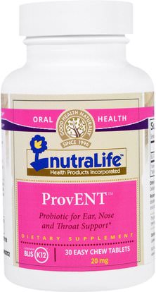 NutraLife, ProvENT with Blis K12, 20 mg, 30 Easy Chew Tablets ,المكملات الغذائية، البروبيوتيك