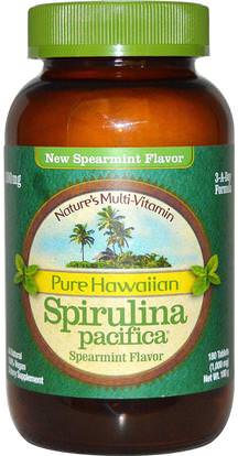 Nutrex Hawaii, Pure Hawaiian Spirulina Pacifica, Natures Multi-Vitamin, Spearmint Flavor, 1,000 mg, 180 Tablets ,المكملات الغذائية، سبيرولينا