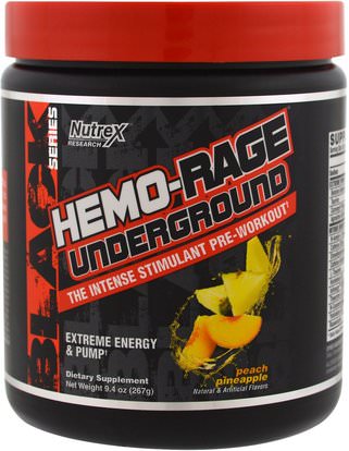 Nutrex Research Labs, Black Series, Hemo-Rage Underground, Peach Pineapple, 9.4 oz (267 g) ,والرياضة، تجريب
