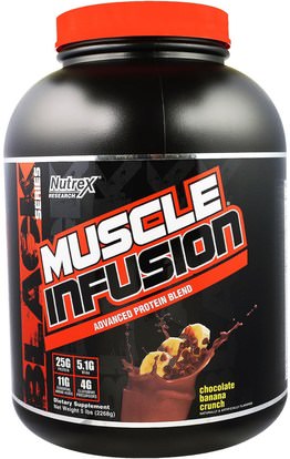 Nutrex Research Labs, Black Series, Muscle Infusion Advanced Protein Blend, Chocolate Banana Crunch, 5 lbs (2268 g) ,والملاحق، والبروتين، والرياضة، والعضلات