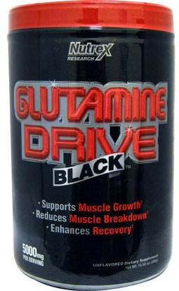 Nutrex Research Labs, Glutamine Drive Black, Unflavored, 5000 mg, 10.58 oz (300 g) ,المكملات الغذائية، الأحماض الأمينية، l مسحوق الجلوتامين، الرياضة