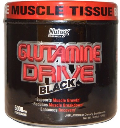 Nutrex Research Labs, Glutamine Drive, Black, Unflavored, 5000 mg, 5.29 oz (150 g) ,المكملات الغذائية، الأحماض الأمينية، l مسحوق الجلوتامين، الرياضة