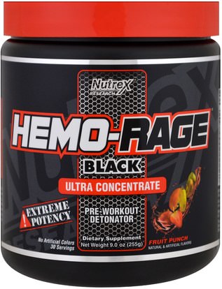 Nutrex Research Labs, Hemo-Rage Black, Ultra Concentrate, Fruit Punch, 9.0 oz (255 g) ,والصحة، والطاقة، والرياضة