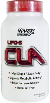 Nutrex Research Labs, Lipo-6 CLA, 180 Softgels ,وفقدان الوزن، والنظام الغذائي، كلا (مترافق حمض اللينوليك)، والرياضة، والعضلات