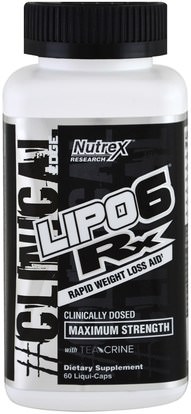 Nutrex Research Labs, Lipo-6 Rx, Rapid Weight Loss Aid, Maximum Strength, 60 Liqui-Caps ,وفقدان الوزن، والنظام الغذائي، والرياضة