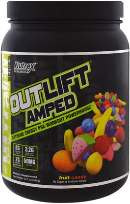 Nutrex Research Labs, Outlift Amped, Pre-Workout Powerhouse, Fruit Candy, 15.7 oz (444 g) ,والرياضة، تجريب