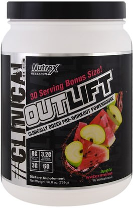 Nutrex Research Labs, Outlift, Clinically Dosed Pre-Workout Powerhouse, Apple Watermelon, 26.8 oz (759 g) ,والصحة، والطاقة، والرياضة