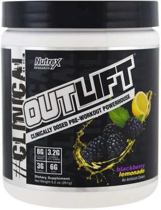 Nutrex Research Labs, Outlift, Clinically Dosed Pre-Workout Powerhouse, Blackberry Lemonade, 9.2 oz (261 g) ,والصحة، والطاقة، والرياضة