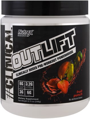 Nutrex Research Labs, Outlift,Clinically Dosed Pre-Workout Powerhouse, Fruit Punch, 8.75 oz (248 g) ,والصحة، والطاقة، والرياضة