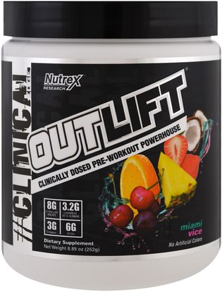 Nutrex Research Labs, Outlift, Clinically Dosed Pre-Workout Powerhouse, Miami Vice, 8.89 oz (252 g) ,والصحة، والطاقة، والرياضة