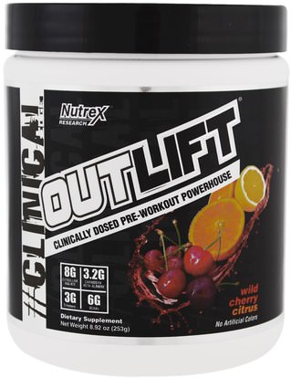 Nutrex Research Labs, Outlift, Clinically Dosed Pre-Workout Powerhouse, Wild Cherry Citrus, 8.92 oz (253 g) ,والصحة، والطاقة، والرياضة