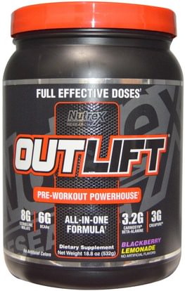 Nutrex Research Labs, Outlift, Pre-Workout Powerhouse, Blackberry Lemonade, 17.8 oz (506 g) ,والرياضة، تجريب