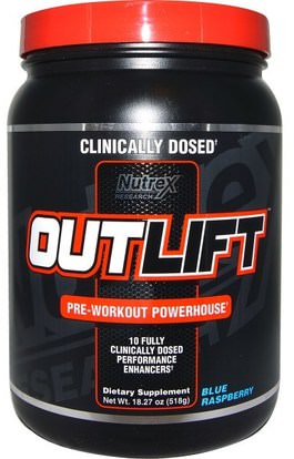 Nutrex Research Labs, Outlift, Pre-Workout Powerhouse, Blue Raspberry, 18.27 oz (518 g) ,الرياضة، تجريب، العضلات