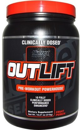 Nutrex Research Labs, Outlift, Pre-Workout Powerhouse, Fruit Punch, 18.27 oz (518 g) ,الرياضة، تجريب، العضلات