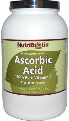 NutriBiotic, Ascorbic Acid, 100% Pure Vitamin C, Crystalline Powder, 5 lbs (2.26 kg) ,الفيتامينات، وفيتامين ج، وفيتامين ج مسحوق وبلورات، وفيتامين ج حمض الاسكوربيك