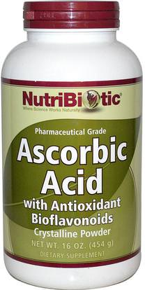 NutriBiotic, Ascorbic Acid with Antioxidant Bioflavonoids, Crystalline Powder, 16 oz (454 g) ,الفيتامينات، وفيتامين ج، وفيتامين ج حمض الاسكوربيك