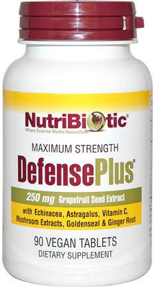 NutriBiotic, DefensePlus, 250 mg Grapefruit Seed Extract, 90 Vegan Tablets ,المكملات الغذائية، استخراج بذور الجريب فروت