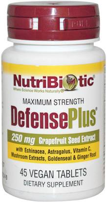 NutriBiotic, DefensePlus, Maximum Strength, 250 mg, 45 Vegan Tablets ,المكملات الغذائية، استخراج بذور الجريب فروت