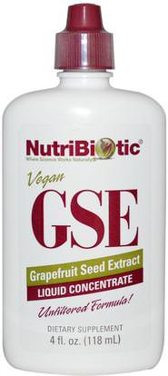 NutriBiotic, GSE Grapefruit Seed Extract, Liquid Concentrate, 4 fl oz (118 ml) ,المكملات الغذائية، استخراج بذور الجريب فروت