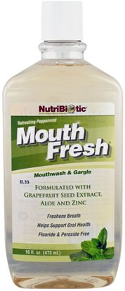 NutriBiotic, Mouth Fresh, Mouthwash & Gargle, Refreshing Peppermint, 16 fl oz (473 ml) ,حمام، الجمال، شفهي، الأسنان، تهتم، غسول الفم