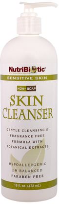 NutriBiotic, Non-Soap Skin Cleanser, Fragrance Free, 16 fl oz (473 ml) ,جمال، العناية بالوجه، منظفات الوجه، نوع الجلد الوردية، البشرة الحساسة