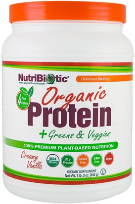 NutriBiotic, Organic Protein + Greens & Veggies, Creamy Vanilla, 1 lb. 3 oz (540 g) ,المكملات الغذائية، سوبرفوودس